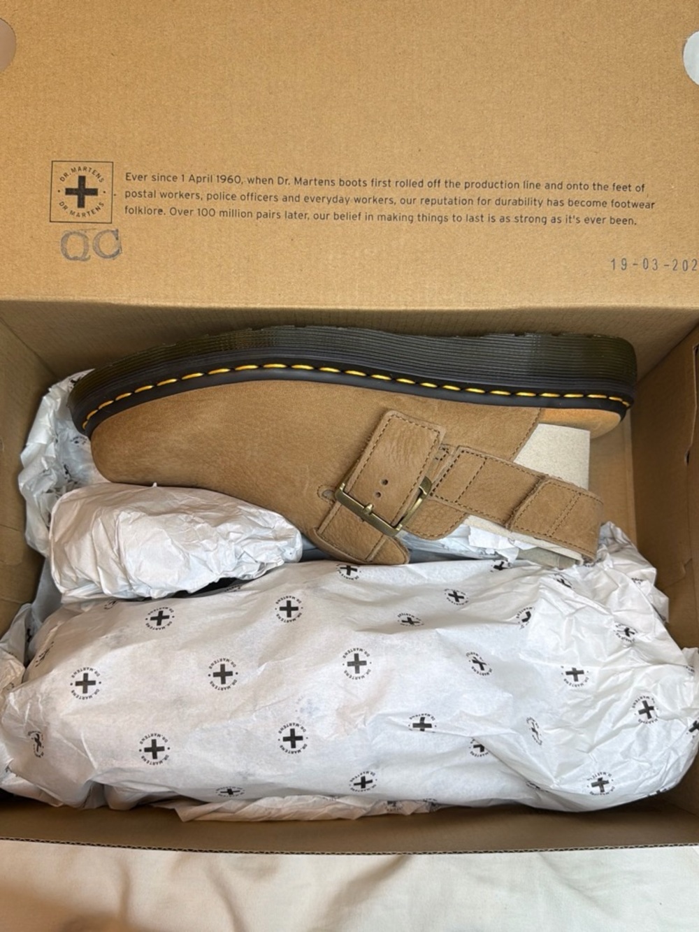 Dr. Martens Women's Tan Leather Buckle Clog Mules - Picture 6 of 8